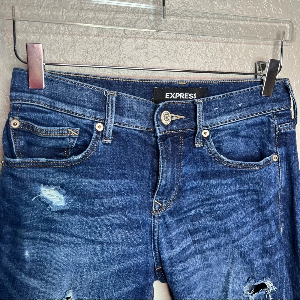 Express Skinny Ankle Stretch Mid Rise Ripped Jeans - Picture 5 of 11